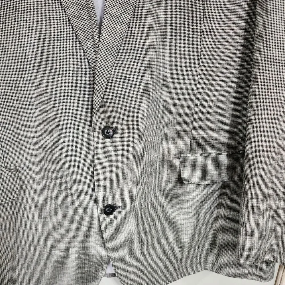 Oak Hill Sports Coat Jacket Blazer 2XL 50/52L Houndstooth Linen Blend Blk White